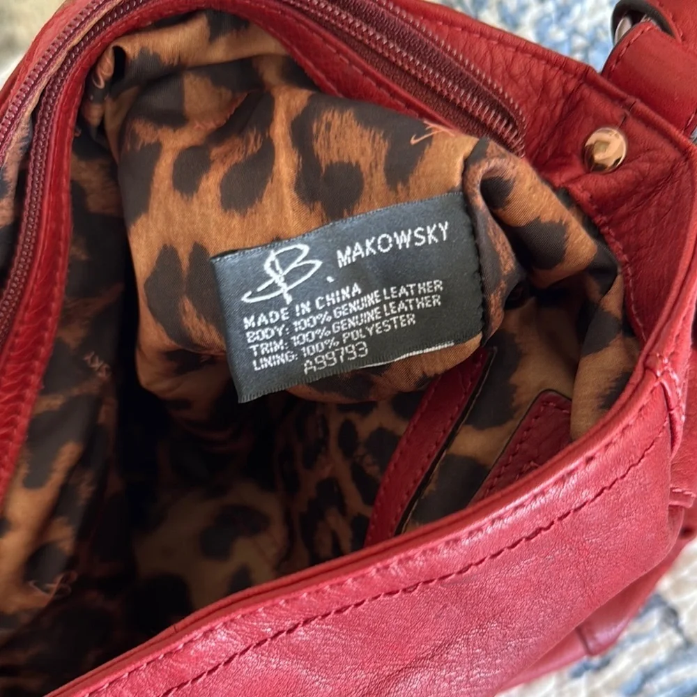 B. Makowsky Red Leather and Rose Gold Studded Bag